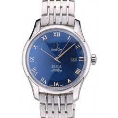 Replica Omega Swiss DeVille Stainless Steel Bezel Roman Numbers Blue Dial 7612