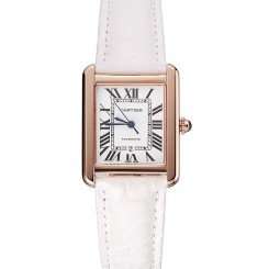 Replica Swiss Cartier Tank Solo White Dial Gold Case White Leather Bracelet 1453896