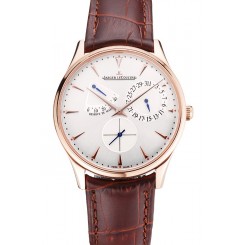 Replica Swiss Jaeger LeCoultre Master Ultra Thin Reserve De Marche Silver Dial Rose Gold Case Brown Leather Strap