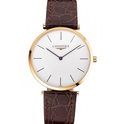 Replica Swiss Longines Grande Classique White Dial Gold Case Brown Leather Strap
