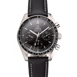 Replica Swiss Omega Speedmaster Professional Black Dial Black Leather Bracelet 1453936