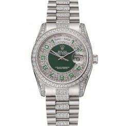 Replica Swiss Rolex Day-Date Diamond Pave Green Dial Diamond And Stainless Steel Bracelet 1453952