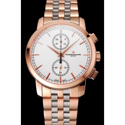 Replica Swiss Vacheron Constantin Patrimony Traditionnelle Chronograph White Dial Rose Gold Case Two Tone Bracelet 1453759