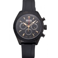 Replica Tudor Fastrider Black Shield Black Dial Gold Markings Black Case Black Rubber Strap