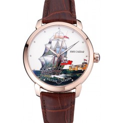 Replica Ulysse Nardin Classico HMS Caesar Limited Edition White Dial Brown Leather Strap 622425