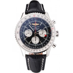 Swiss Breitling Navitimer Black Dial Stainless Stell Case Black Leather Strap