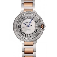 Swiss Cartier Ballon Bleu 46 MM Diamond Dial Diamond Case Rose Gold And Staineless Steel Bracelet 1453884