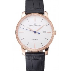 Swiss Girard-Perregaux 1966 White Dial Gold Diamond Case Black Leather Strap