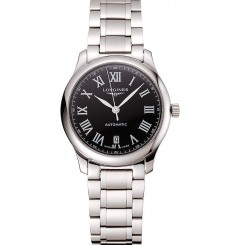 Swiss Longines Master Black Dial Roman Numerals Hour Markers Stainless Steel Bracelet 1453933