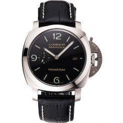 Swiss Panerai Luminor Marina 1950 3 Days Black Dial Stainless Steel Case Black Leather Strap