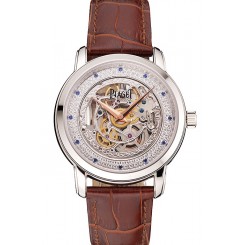 Swiss Piaget Altiplano Skeleton Dial With Diamonds Stainless Steel Case Brown Leather Strap