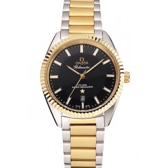 Top Imitation Omega Globemaster Black Dial Stainless Steel Case Gold Bezel Two Tone Bracelet