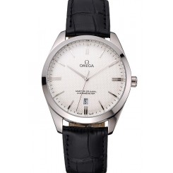 Top Imitation Omega Tresor Master Co-Axial White Dial Stainless Steel Case Black Leather Strap