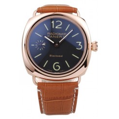 Top Panerai Radiomir Rose Gold Case Black Dial Brown Leather Strap 98137