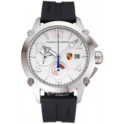 Top Porsche Design Indicator White Dial Steel Case Black Rubber Strap