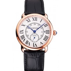 Top Replica Cartier Ronde Louis Cartier White Dial Gold Case Black Leather Strap