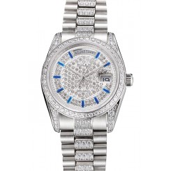 Top Replica Swiss Rolex Day Date Diamond Pave Dial And Bezel And Stainless Steel Bracelet