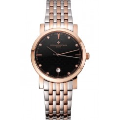 Vacheron Constantin Fine Black Dial Rose Gold Case Two Tone Bracelet