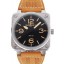 Bell and Ross BR 01-92 Black Dial Silver Case Gold Numerals Brown Leather Strap