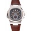 Best Imitation Patek Philippe Nautilus Gray Dial Stainless Steel Case Brown Leather Strap