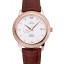 Best Quality Imitation Omega De Ville Prestige Co-Axial White Dial Rose Gold Diamond Case Brown Leather Strap Roman Numeral