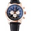 Breitling Transocean Black Dial Black Leather Strap Rose Gold Bezel 98204