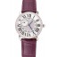 Cartier Ronde Louis Silver Diamond Case White Dial Purple Leather Bracelet 1454009
