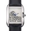 Cartier Tank Anglaise White Tiger Dial Stainless Steel Case Black Leather Bracelet