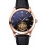 Copy Jaeger LeCoultre Master Moonphase Tourbillon Black Dial Rose Gold Case Black Leather Strap