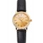 Copy Luxury Patek Philippe Calatrava Gold Dial Roman Numerals Double Ribbed Bezel Gold Case Black Leather Strap