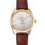 Designer Omega Globemaster Silver Dial Gold Bezel Stainless Steel Case Brown Leather Strap