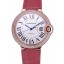 Fake AAAAA Swiss Cartier Ballon Bleu de Cartier White Dial Diamonds Case Pink Leather Bracelet 622553