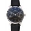 Fashion Replica Swiss IWC Portuguese Black Dial Black Subdials Silver Case Black Leather Bracelet 1453906