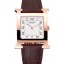 Hermes Heure H White Dial Gold Case Brown Leather Strap