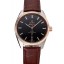 High Imitation Omega Globemaster Black Dial Rose Gold Bezel Stainless Steel Case Brown Leather Strap