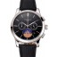 Imitation Patek Philippe Chronograph Black Dial Stainless Steel Case Black Leather Strap