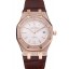 Imitation Swiss Audemars Piguet Royal Oak White Dial Gold Case With Diamonds Brown Leather Strap