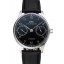 Imitation Swiss IWC Portuguese Black Dial Silver Case Black Leather Bracelet 1453903