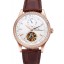 Jaeger-LeCoultre Master Tourbillon Dualtime White Dial Gold Case With Diamonds Brown Leather Strap 622782