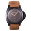 Panerai Luminor Black Ionized Stainless Steel Case Black Dial Brown Suede Leather Strap