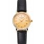 Patek Philippe Calatrava Gold Dial Dimond Hour Marks Double Ribbed Bezel Gold Case Black Leather Strap