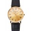 Patek Philippe Calatrava Gold Dial Roman Numerals Ribbed Bezel Gold Case Black Leather Strap