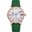 Replica Cartier Ronde Second Time Zone White Dial Gold Case With Diamonds Green Leather Strap 622812