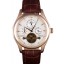 Replica Luxury Jaeger Lecoultre Tourbillon Perpetuel Gold Bezel Brown Leather Band 621618
