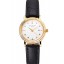 Replica Patek Philippe Calatrava White Dial Diamond Hour Marks Double Ribbed Bezel Gold Case Black Leather Strap