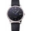Replica Swiss Girard-Perregaux 1966 Black Dial Silver Diamond Case Black Leather Strap