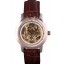 Replica Vacheron Constantin White Skeleton Watch with Rose Gold Bezel and Brown Leather Strap 621539 Watch