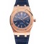 Swiss Audemars Piguet Royal Oak Blue Dial Gold Case Blue Leather Strap