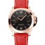 Swiss Panerai Luminor Marina Black Dial Rose Gold Case Red Leather Strap