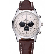 1:1 Breitling Transocean Chronograph White Dial Stainless Steel Case Brown Leather Bracelet 622243